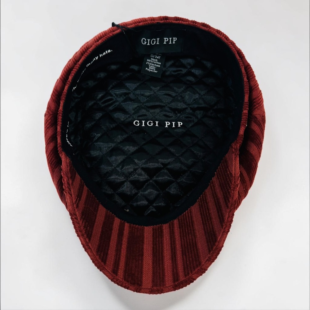 Gigi Pip Rust Red Corduroy Baker Boy Newsboy Cap Hat Women S/M NWT - Picture 6 of 6